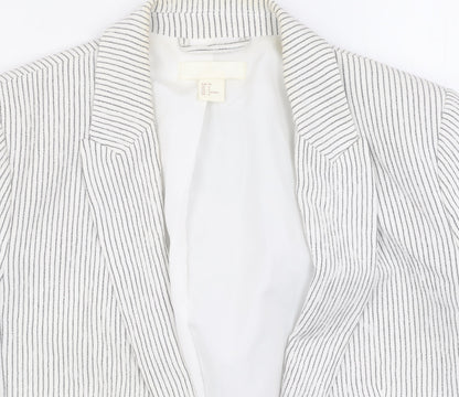 H&M Women's White Pinstripe Blazer Size 8, Casual Style