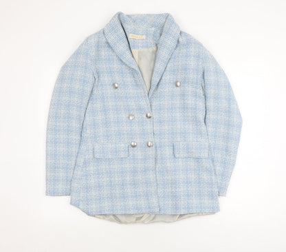 BERAT Women's Blue Bouclé Double-Breasted Blazer Size 12