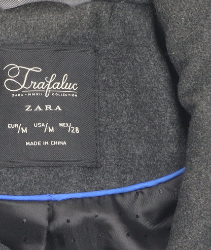 Zara Men's Grey Pea Coat Medium Double-Breasted Winter