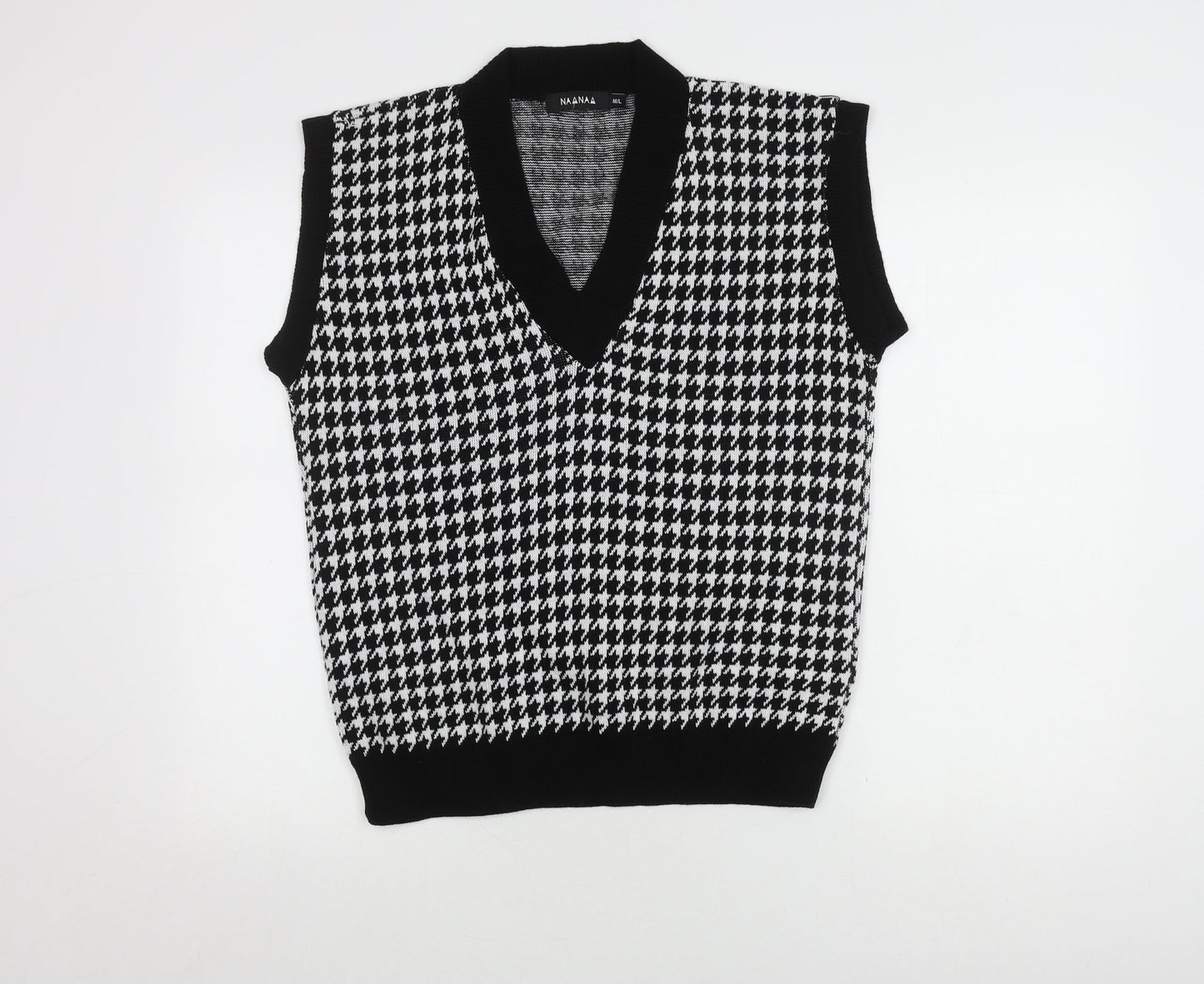 NAANAA Women's Black Houndstooth V-Neck Vest, M/L