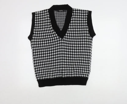 NAANAA Women's Black Houndstooth V-Neck Vest, M/L