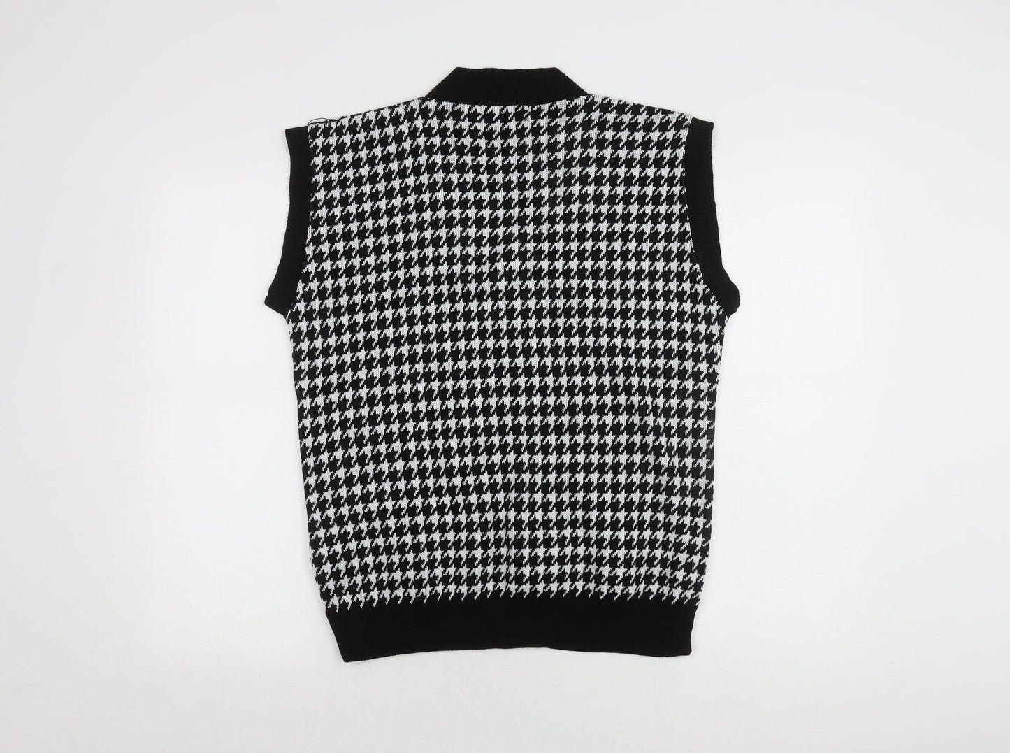 NAANAA Women's Black Houndstooth V-Neck Vest, M/L