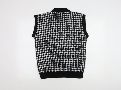 NAANAA Women's Black Houndstooth V-Neck Vest, M/L