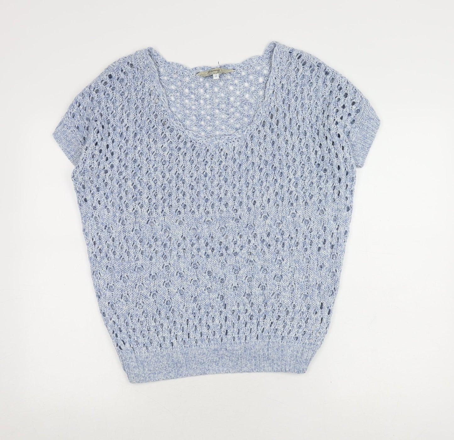 Mantaray Women's Blue Cropped Knit Blouse Size 12