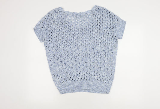 Mantaray Women's Blue Cropped Knit Blouse Size 12