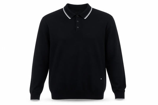 Front view of ACW85 Men's Black Long Sleeve Polo Shirt Large