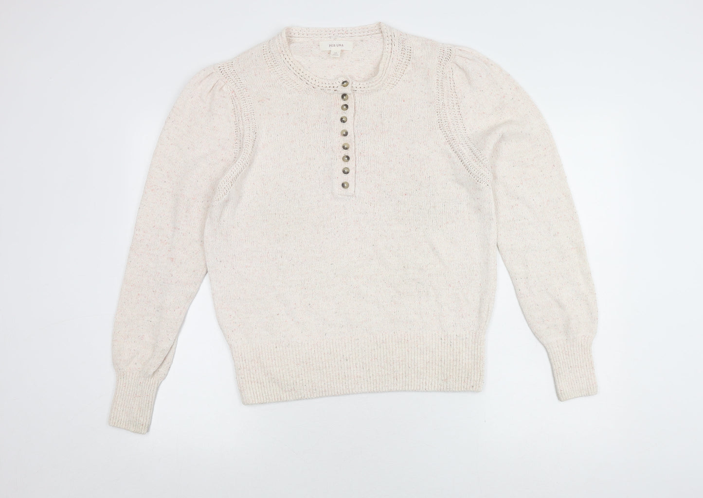Womens UK Size 14 Per Una Ivory Henley Jumper