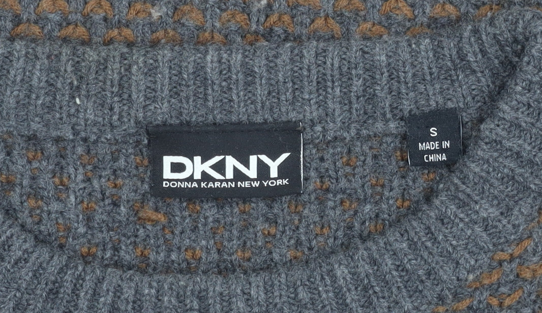 DKNY Men's Grey Waffle-Knit Pullover Jumper S