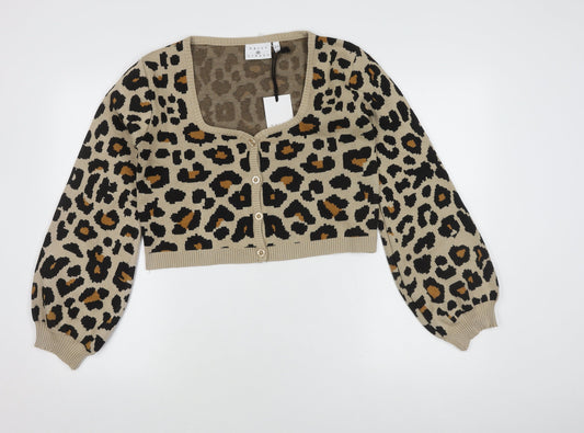 Daisy Street Women's Beige Animal Print Cardigan, Size 16