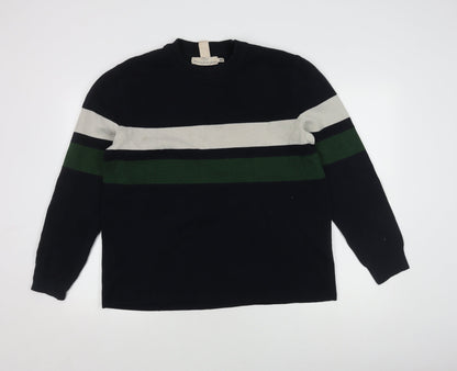 H&M Men's L Black Green Ivory Striped Pullover
