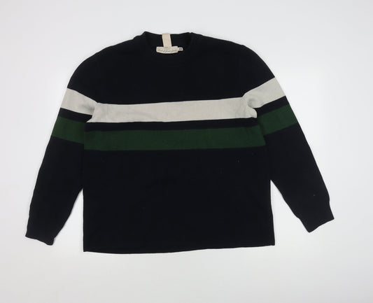 H&M Men's L Black Green Ivory Striped Pullover