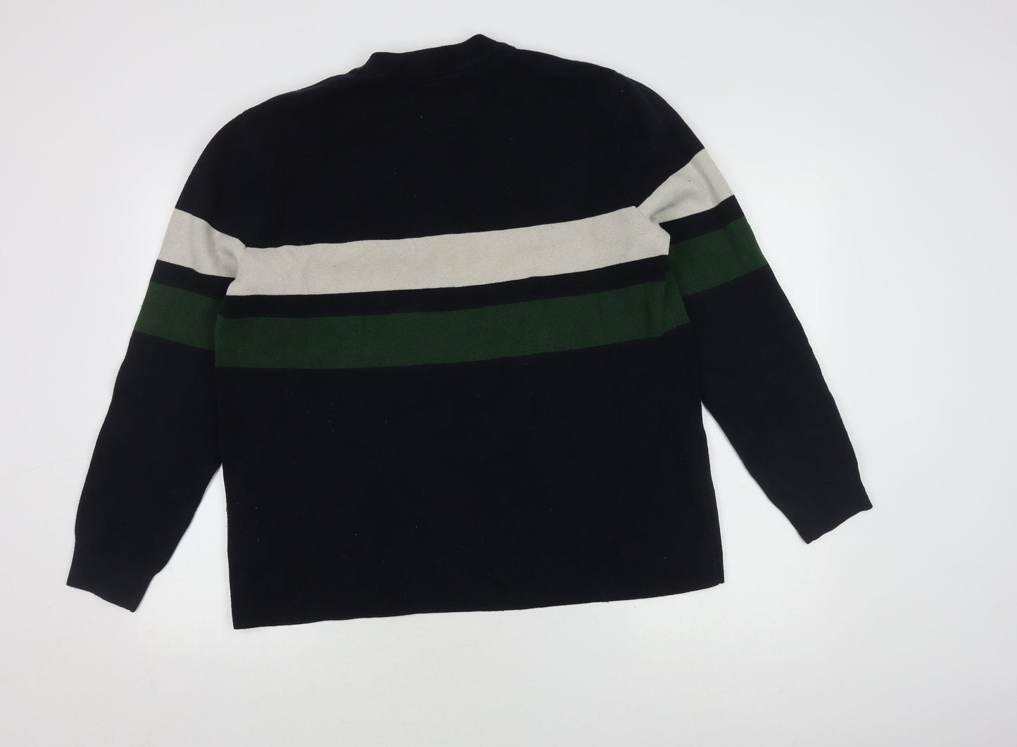 H&M Men's L Black Green Ivory Striped Pullover