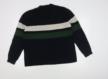 H&M Men's L Black Green Ivory Striped Pullover