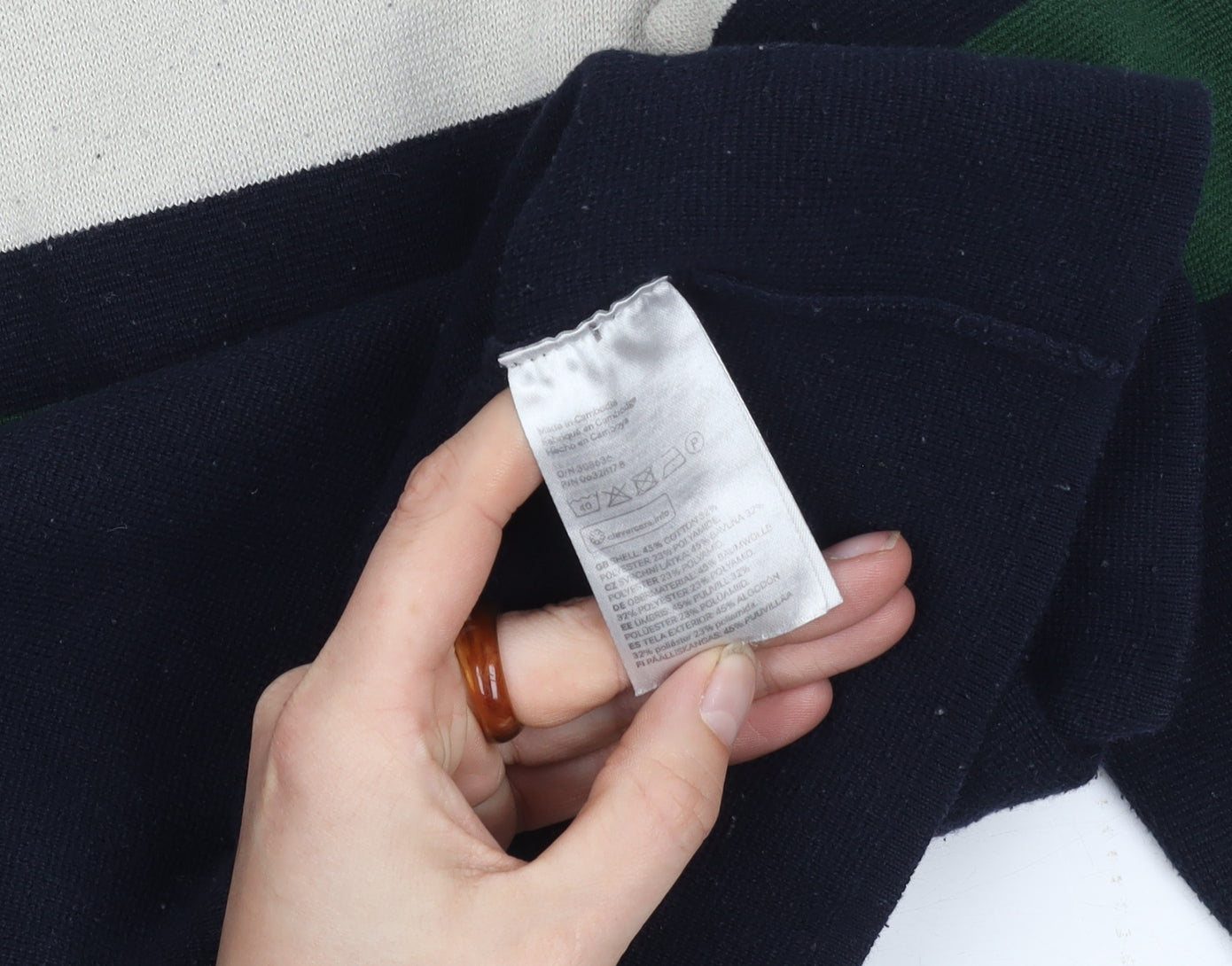 H&M Men's L Black Green Ivory Striped Pullover