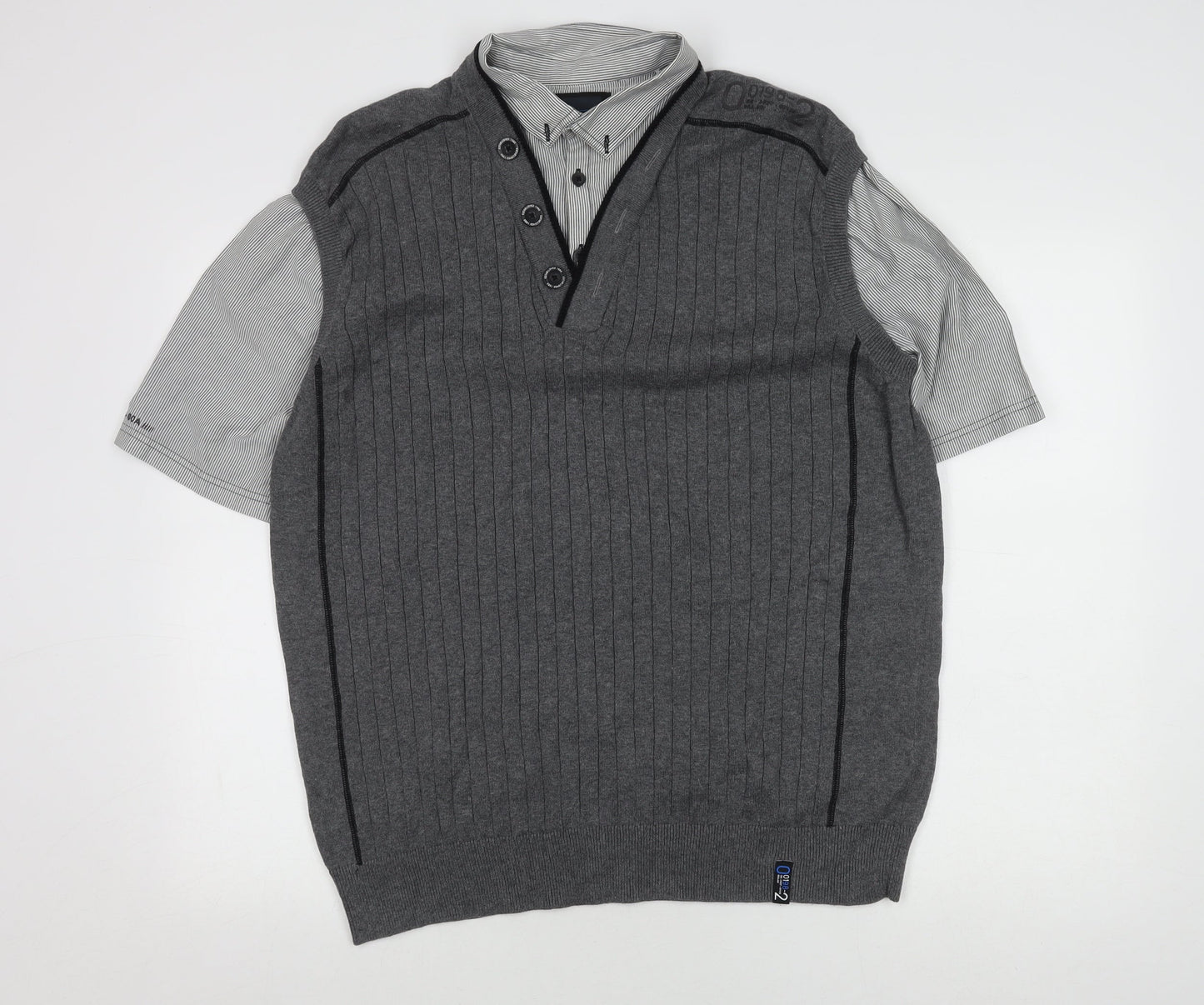 Next Men's Grey Striped XL Short Sleeve Shirt