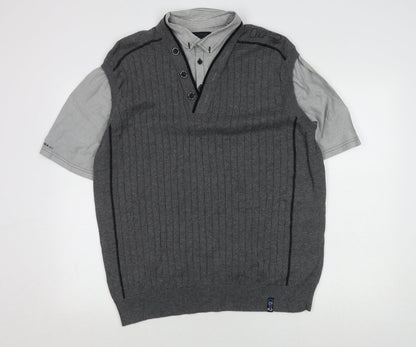 Next Men's Grey Striped XL Short Sleeve Shirt