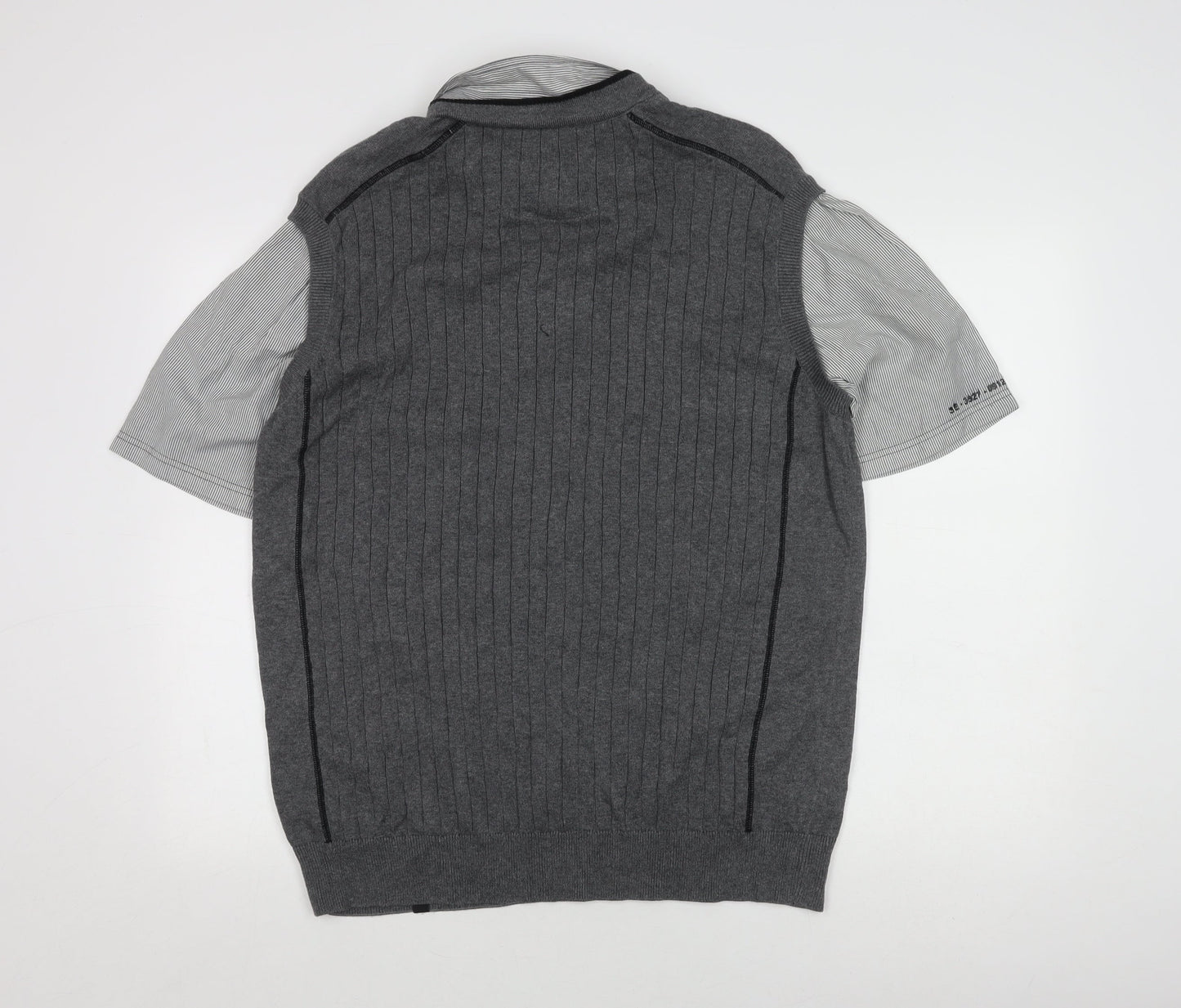 Next Men's Grey Striped XL Short Sleeve Shirt