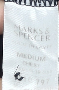 Marks and Spencer Men's Blue Striped Medium Polo, Cotton