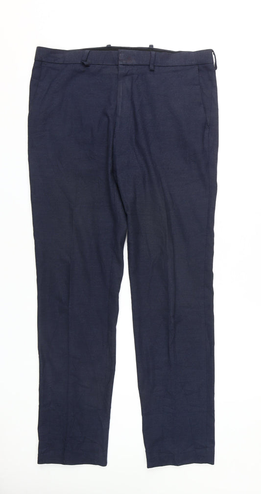 Marks and Spencer Men's Blue Slim Fit Trousers, Size 36