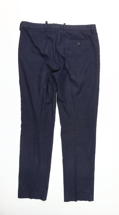 Marks and Spencer Men's Blue Slim Fit Trousers, Size 36