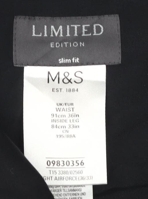 Marks and Spencer Men's Blue Slim Fit Trousers, Size 36