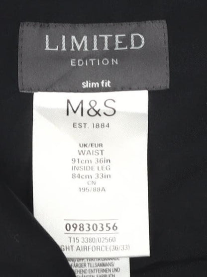 Marks and Spencer Men's Blue Slim Fit Trousers, Size 36