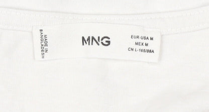 MNG Women's White V-Neck T-Shirt, Size M, Casual