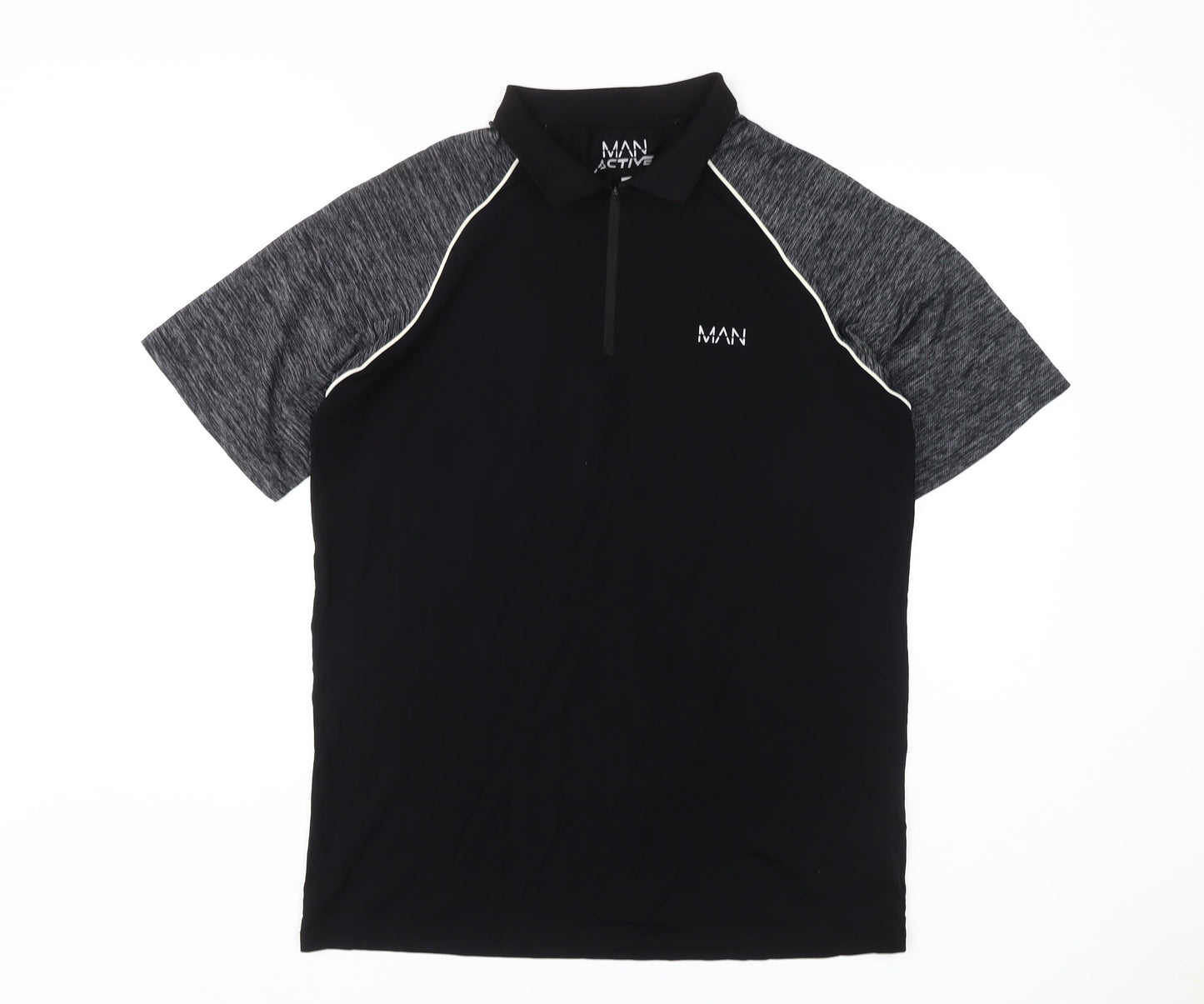 boohooMAN Men's Black Polo L Ringer