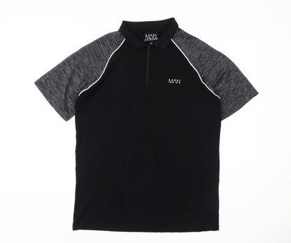 boohooMAN Men's Black Polo L Ringer