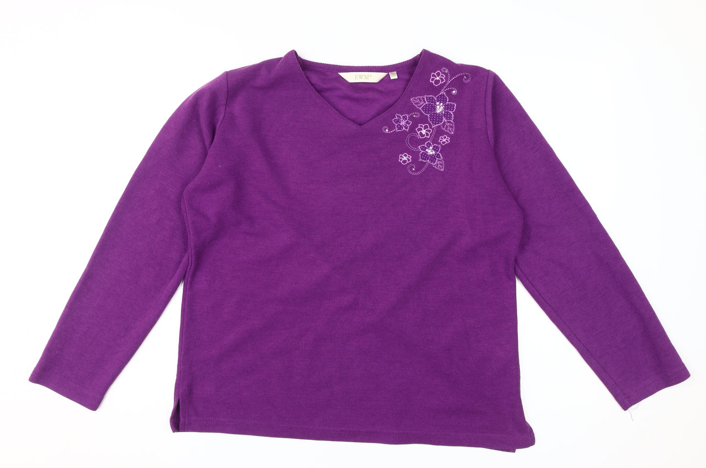 EWM Women's Purple Long Sleeve V-Neck Top M