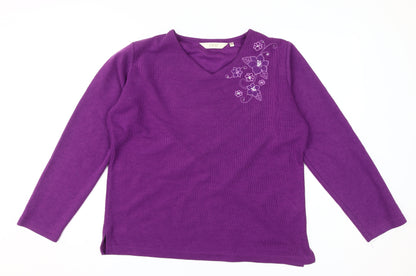 EWM Women's Purple Long Sleeve V-Neck Top M