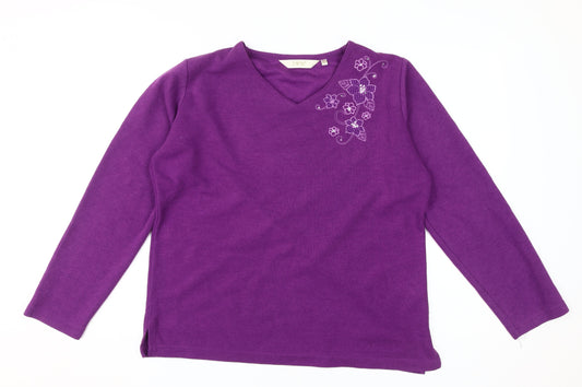 EWM Women's Purple Long Sleeve V-Neck Top M