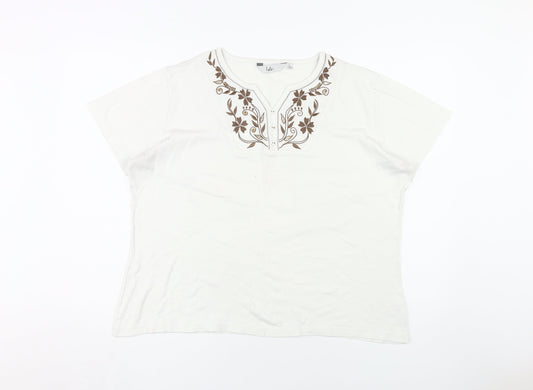 Isle Women's White XL Embroidered Cotton T-Shirt