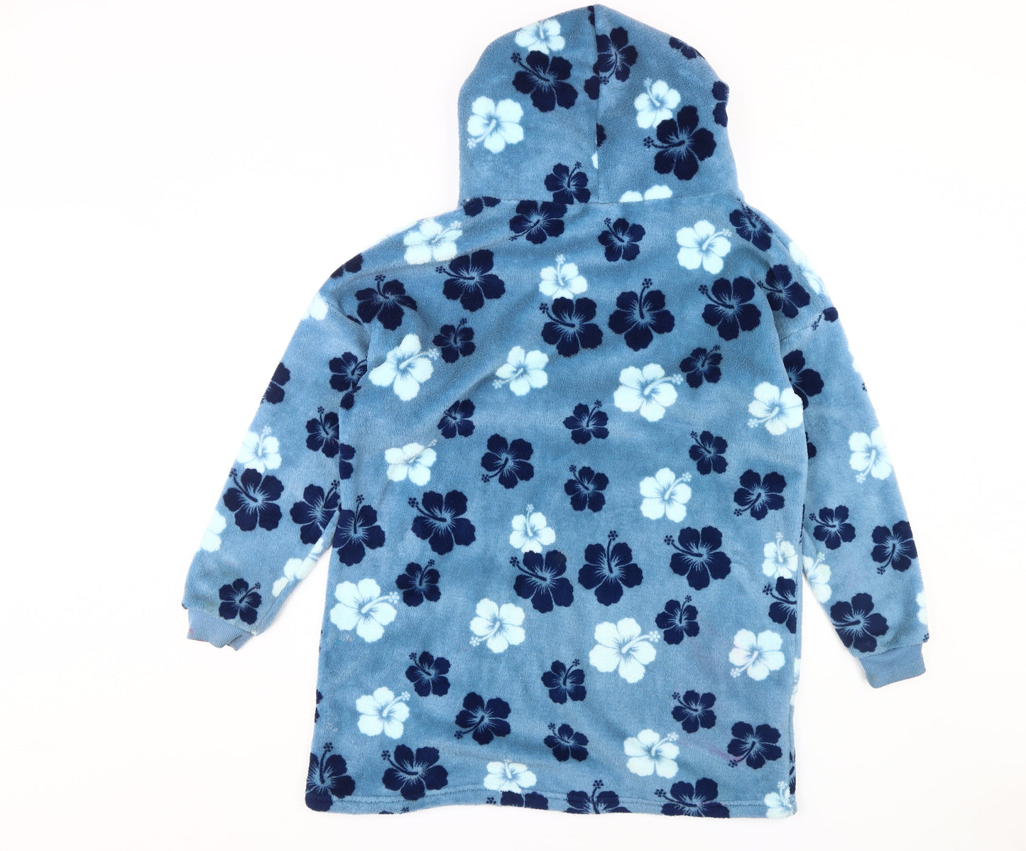 Disney Stitch Girls' Blue Floral Fleece Hooded Nightshirt One Size