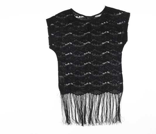 Jane Norman Black Fringe Tunic Blouse - Size 6