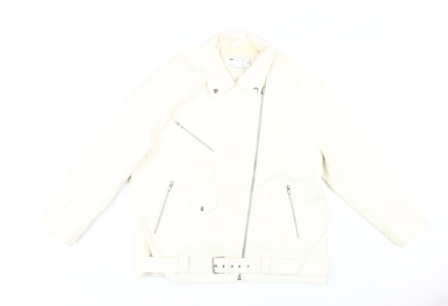 Womens UK Size 12 Asos Design White Motorcycle Jacket