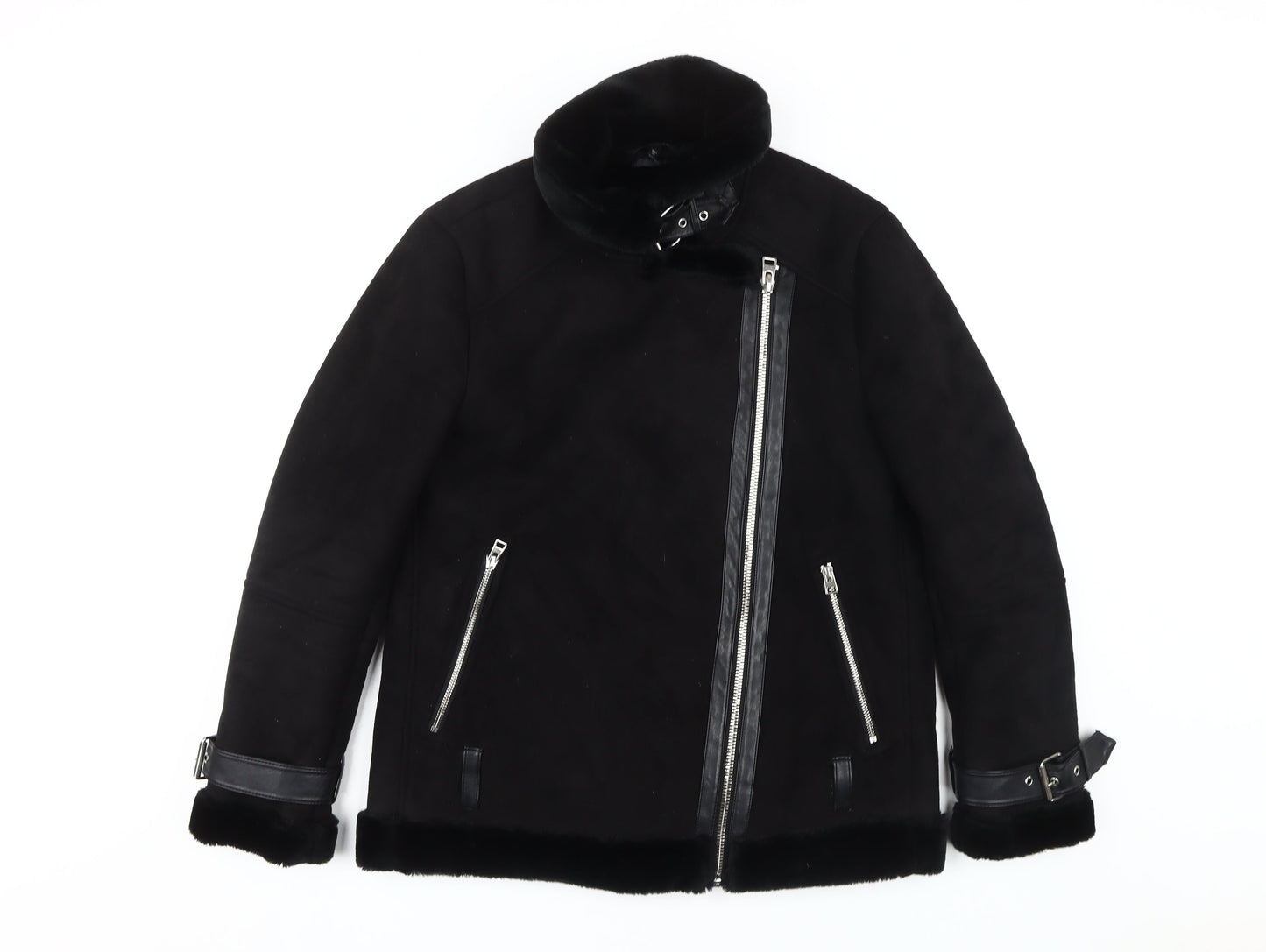 Womens UK Size 10 Topshop Black Biker Coat