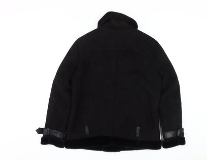 Womens UK Size 10 Topshop Black Biker Coat