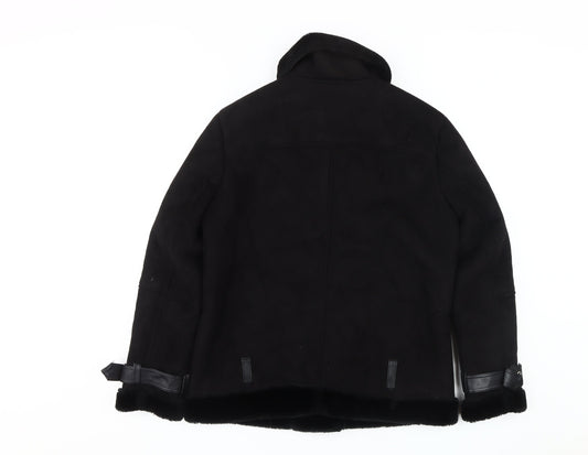 Womens UK Size 10 Topshop Black Biker Coat