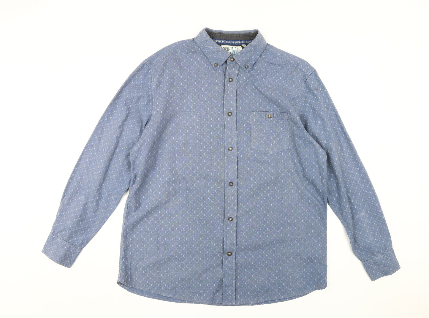 Mantaray Men's Blue Geometric Button-Up Shirt Large