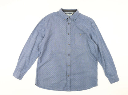 Mantaray Men's Blue Geometric Button-Up Shirt Large