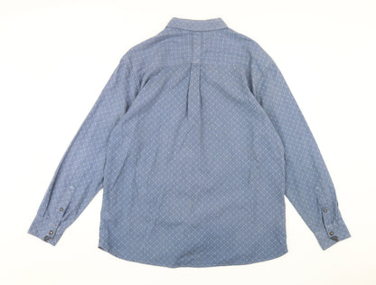 Mantaray Men's Blue Geometric Button-Up Shirt Large