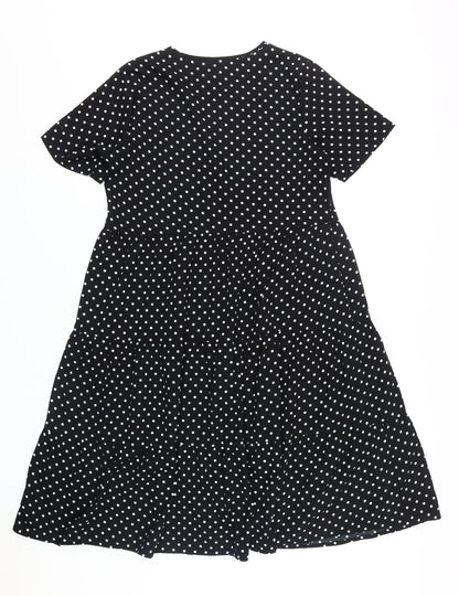 boohoo Women's Black A-Line Polka Dot Dress 12