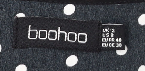 boohoo Women's Black A-Line Polka Dot Dress 12