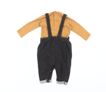 Mamas & Papas Unisex Dungaree Set, 6-9 Months, Black/Brown