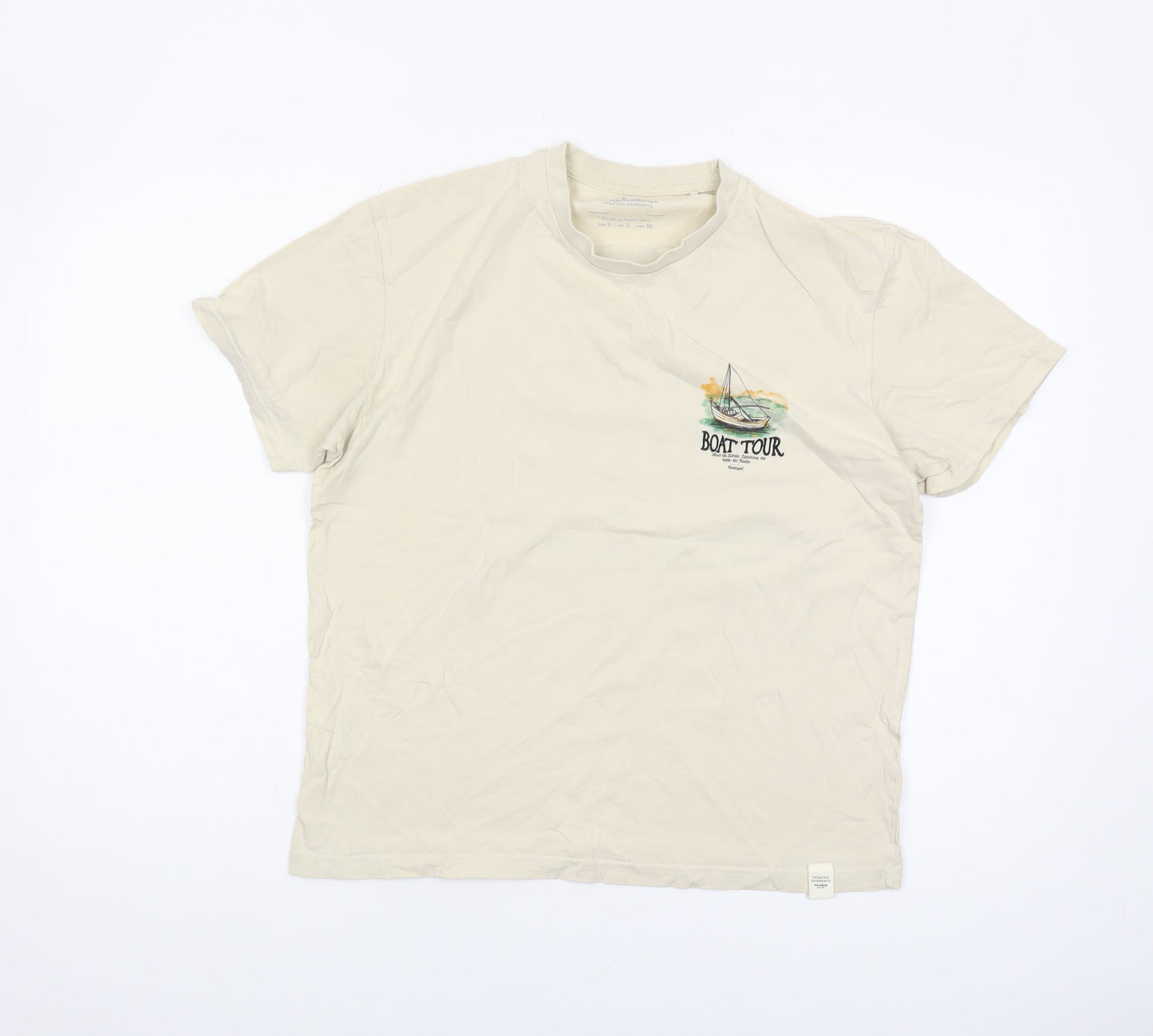 Unisex Adults UK Size S Pull&Bear Beige Basic T-Shirt