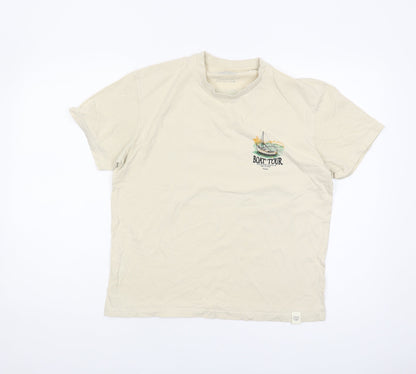 Unisex Adults UK Size S Pull&Bear Beige Basic T-Shirt