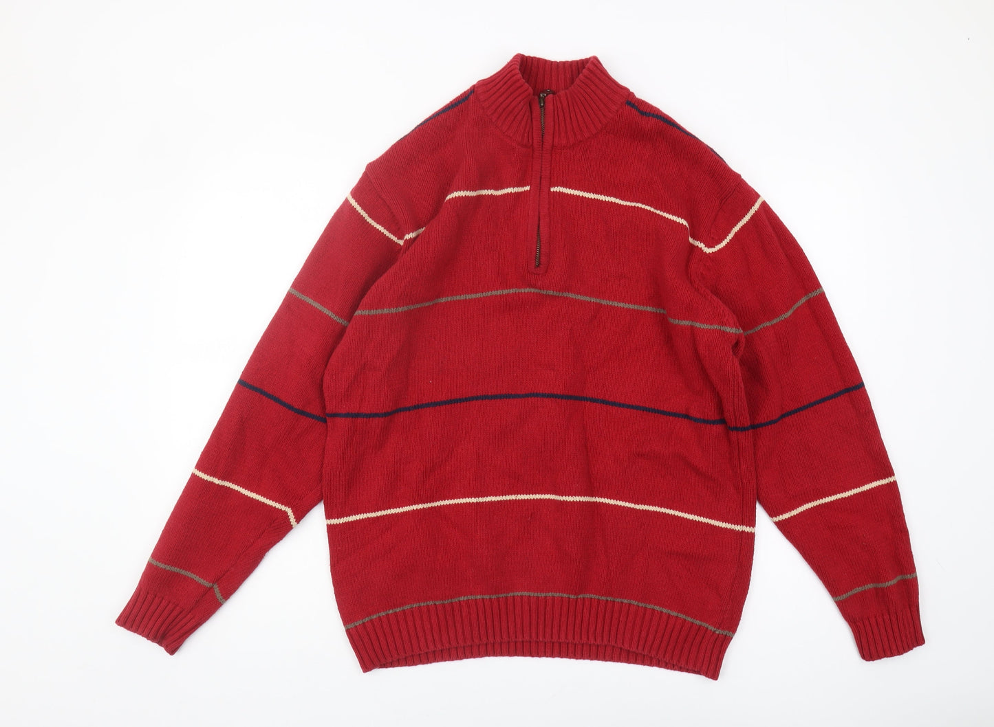 Austin Reed Men's Red Striped Full Zip Jumper M