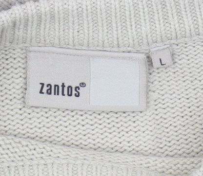 Zantos Men's Beige Pullover Jumper, Size L, Casual Knit