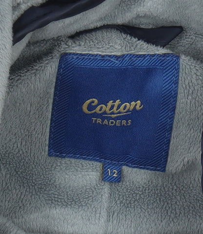 Womens UK Size 12 Cotton Traders Blue Quilted Coat